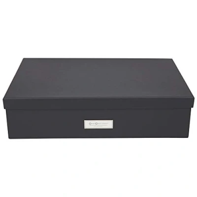Imagen de Bigso Box of Sweden Organizador de accesorios tablero fibras y papel Caja almacenamiento con tapa etiqueta para diversos artículos compartimentos (12 en total) gris oscuro
