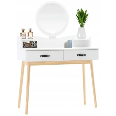 Imagen de VBChome Tocador cosmético con espejo, 100 x 139 40 cm, color blanco, 2 cajones, compartimentos, tablero de fibra densidad media, estilo moderno, decoración tocador, espejo