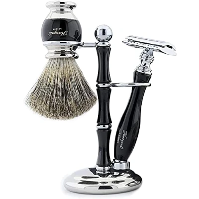 Imagen de Cuchilla de Afeitar (Cuchillas No Inculded) Set 100% Hecho a Mano para Hombre. Regalo Ideal Esto Navidad. el Conjunto Incluye Puro Negro Brocha Pelo Tejón Cuenco con Jabón y Cepillo Sujeción.