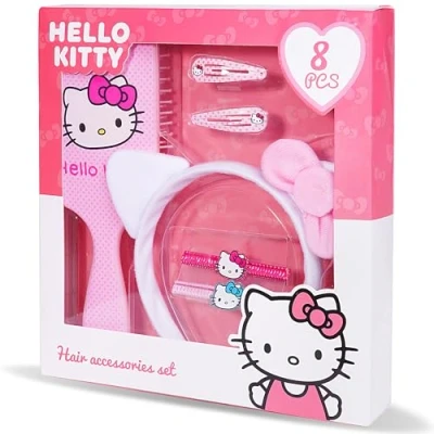 Imagen de Hello Kitty Accesorios Pelo Niña Set de Cepillo Niña, Diadema Kitty, Pinza para el y Gomas Elásticas Regalos Niñas