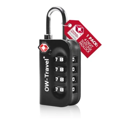 Imagen de OW Travel Candado maleta TSA Anti robo. numerico 4 Digitos. Combinacion Taquilla. Candados para mochilas y maletas. Taquilla Gimnasio. seguridad equipaje Negro 1