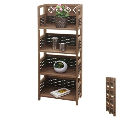 Imagen de Mendler Regal HWC K86 Estantería plegable (4 estantes, madera, 110 cm), color marrón oscuro