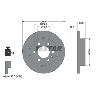 Imagen de TEXTAR 92301003 Disco de freno 298 18 06/07 130 macizo revestido sin perno sujeción rueda, buje rueda