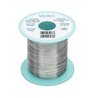 Imagen de Weller WSW SAC M1 (T0051388199) Alambre De Soldadura Sin Plomo, Ø 0,3 Mm, Aleación Sn96.5Ag3.0Cu0.5, Contenido Fundente 3.5%, 100g