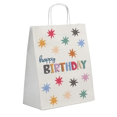 Imagen de Folat B.V. Decoración Blanca con Estrellas de Colores Bolsas regalo Starburst 20 x 27 cm 6 Piezas Cumpleaños Feliz y Colorido para niños Adultos, geblümt, Multicolor (26871)