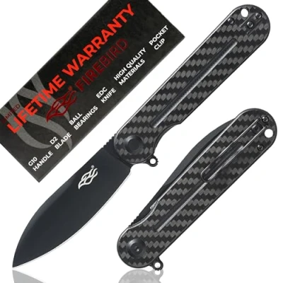 Imagen de Firebird GANZO FH922PT CF Cuchillo Plegable de Bolsillo Hoja Acero D2 85mm G10 Mango Antideslizante con Clip Camping Caza Pesca al Aire Libre 109g (Fibra carbon)