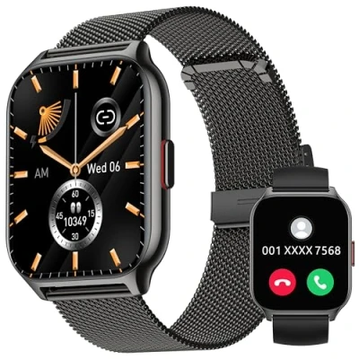 Imagen de Popglory Reloj Inteligente Mujer Hombre con Llamadas, 2,01&quot; Smartwatch Deportivo Asistente Voz, 100+ Deportes, Presión Arterial Ritmo Cardíaco Pulsometro, Alerta Whatsapp Regalo iOS Android