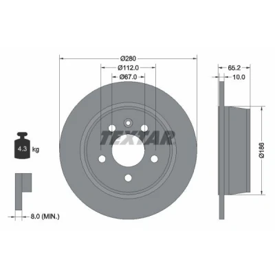 Imagen de TEXTAR PRO 92074503 Disco de freno 280 10 05/06 112 macizo revestido sin cojinete rueda, perno sujeción buje rueda
