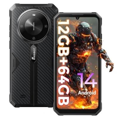 Imagen de FOSSiBOT F105 irrompible Android 14 Smartphone, 6.745 &quot;HD + Pantalla Impermeable 10300mAh teléfono móvil, 12(4+8) GB+64GB/128GB Ampliable, 20MP+8MP/4G Dual SIM/OTG/GPS/Face ID