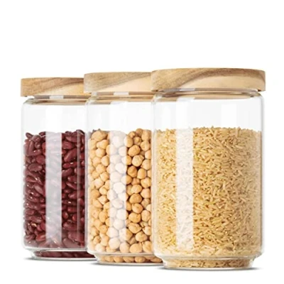 Imagen de Econovo® Tarros de cristal con tapa 700 ml (3 piezas), apilables y herméticos, recipientes almacenamiento para alimentos, grandes pequeños, juego