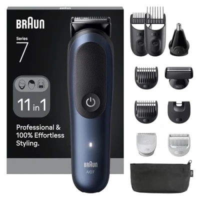 Imagen de Afeitadora multifunción Braun Recortadora todo en 1 Series 7 AIO7540, Kit De Styling 11 1, Lámina ProBlade, AutoSense, Wet&amp; Dry, Azul