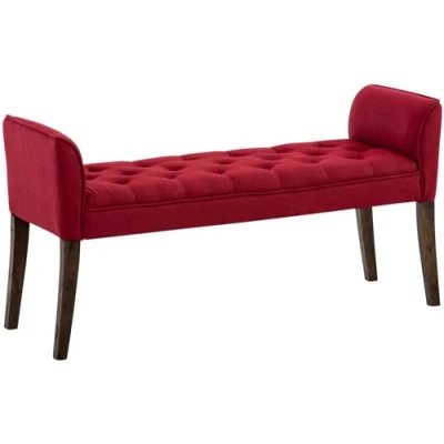 Imagen de Chaise Longue Cleopatra con Tapizado de Tela I Banco Largo Acolchado en Estilo Chesterfield Silla Larga Color:, Color:Rojo, Color del Marco:Envejecido Oscuro