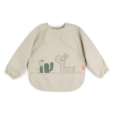 Imagen de Babero con mangas para bebé, impermeable, duradero y fácil de limpiar, color arena