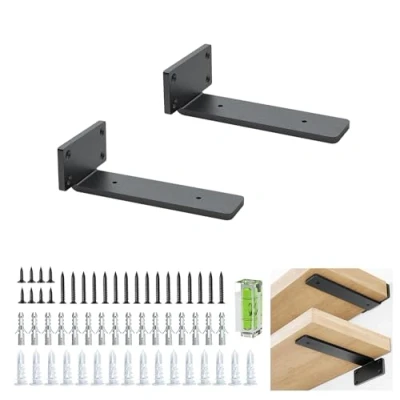 Imagen de Escuadra Estanteria, 2 Piezas, Soportes De Pared Para Estantes, Estantes Negros, En L Metal Resistente Montaje (Negro, 15 Cm/6 Pulgadas)