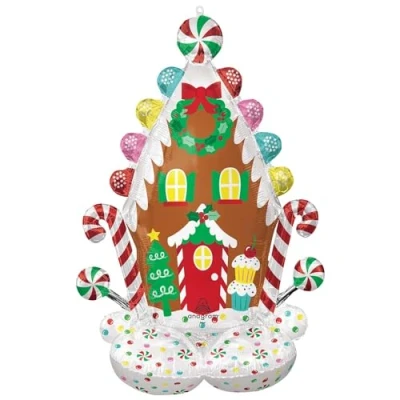 Imagen de Amscan 4491411 Globo AirLoonz casita de jengibre, 81 cm x 129 cm, globo, Navidad, decoración