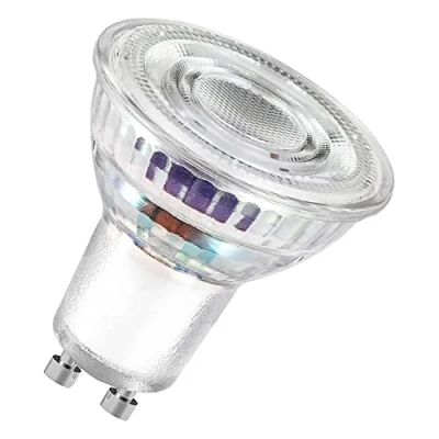 Imagen de OSRAM Energy Class PAR16 con 4,7 W, 850 lm, blanco cálido (2700 K) de vidrio transparente sin plomo casquillo GU10 en A, 50 mm diámetro, IP20.