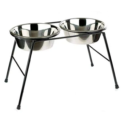 Imagen de Classic Caldex Pet Products Double Feeder High Stand with 2 X Ml Stainless Steel Dishes Comedero Doble Metálico con Base Elevada, Acero Inoxidable, 1 Unidad (Paquete de 1)