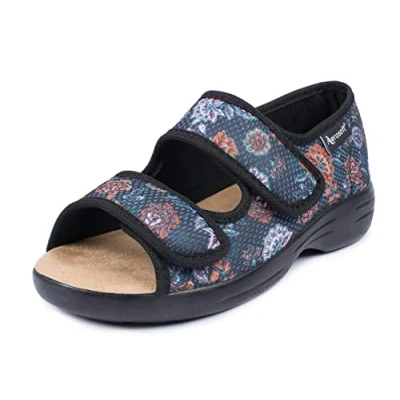 Imagen de Aerosoft Sandalias de rehabilitación Stretch 06, sin presión, personalizables, para hombre y mujer (flor antracita, 42 EU)