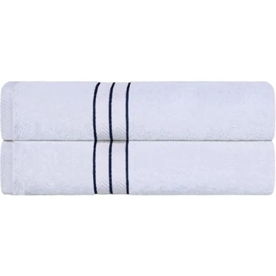 Imagen de Superior Toallas de baño lujosas Hotel, 100% algodón 900 g/m2, Color Blanco/Azul Marino, Juego 2