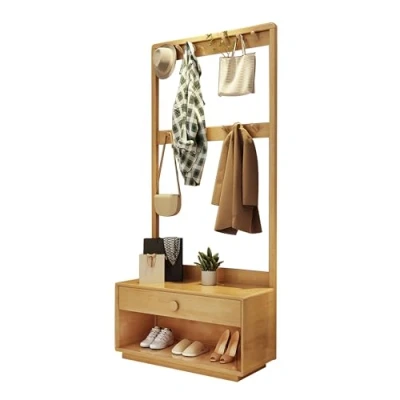 Imagen de Perchero Zapatero Recibidor de Pie con Banco y Almacenamiento Zapatos, tapizado Madera Ganchos (Color : Natural,
