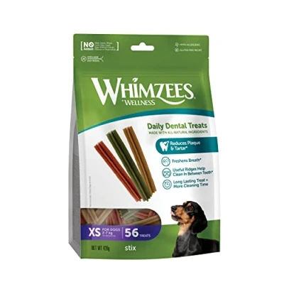 Imagen de WHIMZEES by Wellness Stix Masticables para Perros Naturales y sin Granos, palitos dentales Razas Extra pequeñas, 56 Piezas, Talla XS
