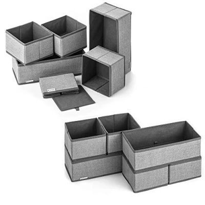 Imagen de Navaris 12x Caja de tela para almacenaje Set cubo plegable organizador cajones Cajas almacenamiento ropa juguetes zapatos Gris