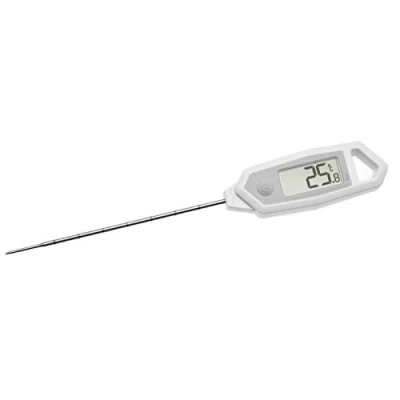 Imagen de TFA Dostmann Termómetro de punción digital 30.1064.02.K con certificado fábrica, sensor acero inoxidable, resistente al agua, pantalla giratoria, blanco, plástico, 206 x 31 18 mm