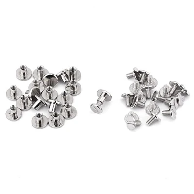 Imagen de 20Pcs Tornillos planos de latón Postes Remaches Tuerca cabeza plana duradera uñas Suministros reparación artesanía cuero Plata(6.5mm)
