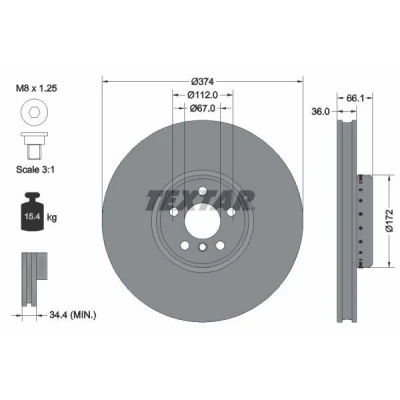 Imagen de TEXTAR disco de freno BMW: 5 Berlina, X5, 7 36mm 05/06 112mm ventilación interna, dos piezas revestido altamente carbonizado,6875284