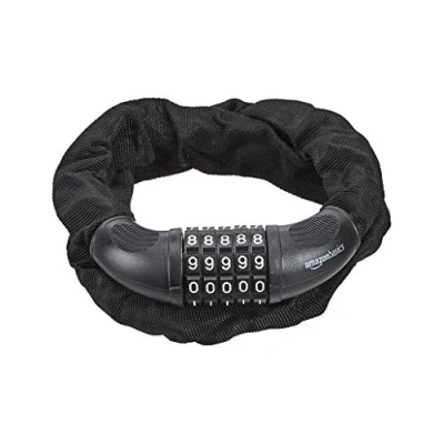 Imagen de Amazon Basics Cerradura con combinación Candado de cable para bicicletas 5 dígitos y 97.2 cm, negro, paquete 1