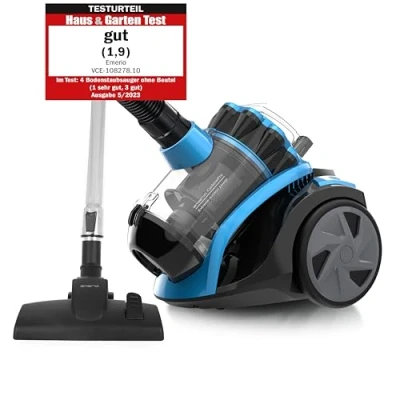 Imagen de Emerio Eco CyclonePro Aspiradora ciclónica (900 W, 2,0 L, 7 m, Radio de acción, Filtro HEPA CyclonePro, Tubo telescópico Metal, Incluye Boquilla para Juntas, VCE 108278.10), Color Negro y Azul