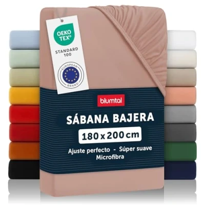Imagen de Blumtal Basics Sábana Bajera Ajustable de Microfibra Cepillada para colchón 25 27 cm Altura, Cama 180: 120 x 180 30cm, Rosa