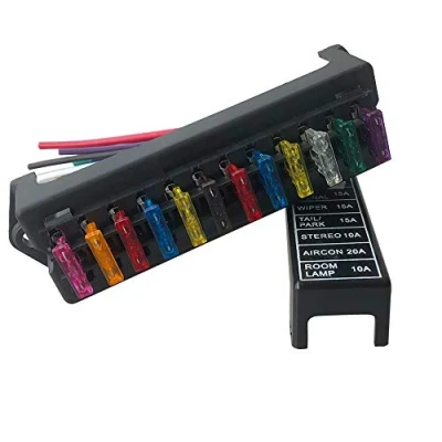 Imagen de QitinDasen Premium 12 Vías Caja de Fusibles Coche con Alambre, 2 Entradas Salidas Portafusibles Cuchilla Estándar Universal, 10Pcs (12V/24V/32V/48V)