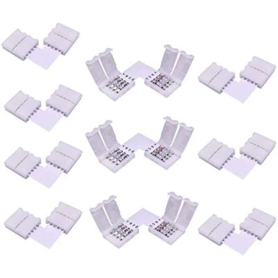 Imagen de LitaElek 10pcs Conector Esquina Tira LED RGB 5050 10mm Ancho Forma L Cinta 4 Pin Strip Connector Adaptador Banda Pines ángulo Recto para Strip, Blanco