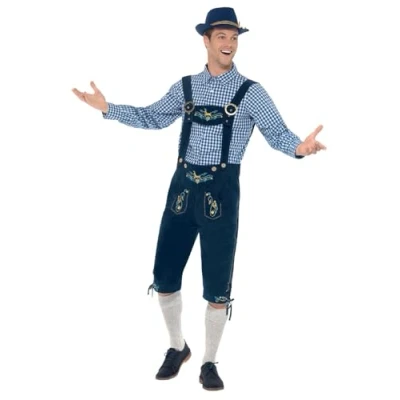 Imagen de Smiffys Disfraz bávaro tradicional de lujo Rutger, Azul, con lederhosen y camisa