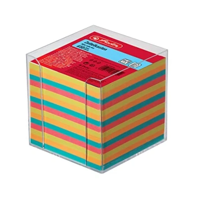 Imagen de Herlitz cubo con bloc de notas (9 cm, 650 hojas), transparente y hojas colores