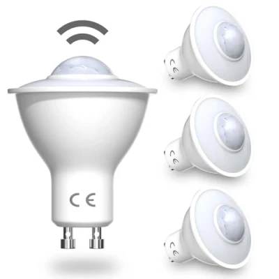 Imagen de DoRight 4X Sensor de Movimiento GU10 Reflectoras 5W Bombillas LED Activadas por el Blanco Cálido 3000K, Rango Detección Hasta 7 Metros, ángulo 120 Grados