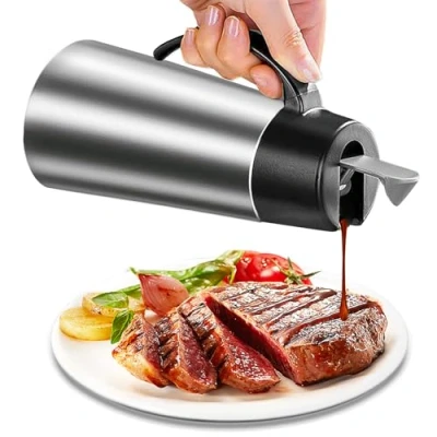 Imagen de Salsera térmica de acero inoxidable, 750 ml, jarra para salsas con tapa automática, dispensador aceite, cuenco salsas, salsa plateada, olla térmica, vaso