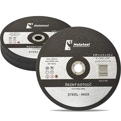 Imagen de Molatool Discos de corte estándar 230 x 2,5 22,2 mm, 10 unidades para metal, acero, acero inoxidable/acero inoxidable, paquete amoladora angular