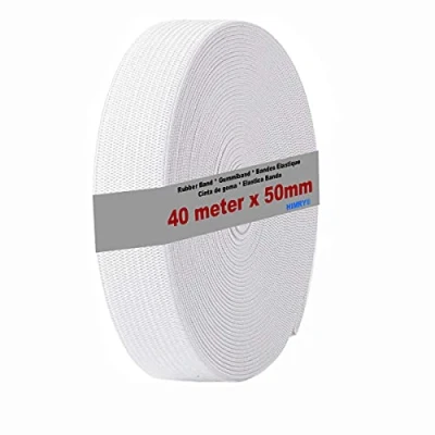 Imagen de HIMRY Cinta de Goma Plana, Poliéster, Blanco, 40m x 50mm (KX_TKB5007 White)