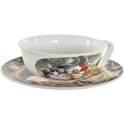 Imagen de Taza con Plato Dkd Home Decor Animales Multicolor Porcelana (250 Ml) (16 X 16 9 Cm)