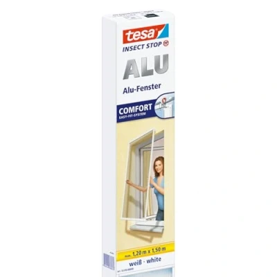 Imagen de tesa® Insect Stop ALU Comfort Mosquitera para Ventanas con Marco de Aluminio Ajustable Montaje sencillo tecnología Easy Fit Sin Perforaciones 120 cm x 150 Blanco