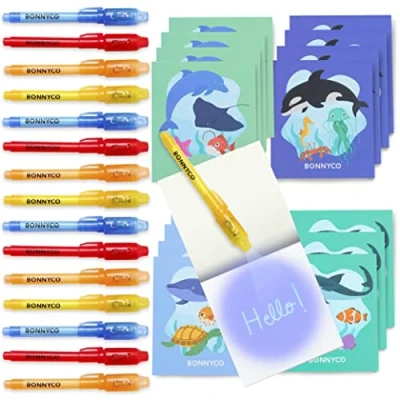 Imagen de Bolígrafo Tinta Invisible y Libreta Animales Oceano Pack x16 BONNYCO Detalles Cumpleaños Niños, Regalos Niños Colegio, Piñatas de Fiesta Infantil