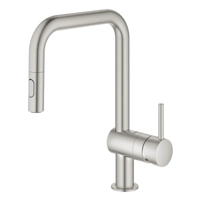 Imagen de GROHE Minta QuickFix, Grifo de cocina (caño alto extraíble, forma en U y giro 360º, menor consumo agua, sistema instalación rápida), gris mate, 32322DC2