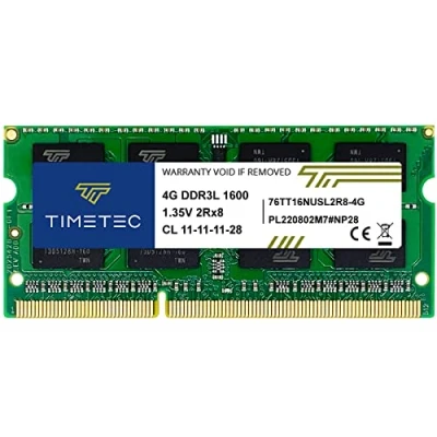 Imagen de Timetec 4GB DDR3L/DDR3 1600MHz PC3L 12800/PC3 12800 Non ECC Unbuffered 1.35V/1.5V CL11 2Rx8 Dual Rank 204 Pin SODIMM Laptop Notebook PC Módulo de Memoria RAM Actualización (4GB)