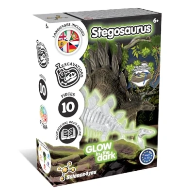 Imagen de Science4you Stegosaurus Kit Fosiles Dinosaurios para Niños Excava 10 Fosiles, Juguetes de Que Brillan en la Oscuridad, Excavación, Juegos, Regalos y Niñas 6 7 8+ Años