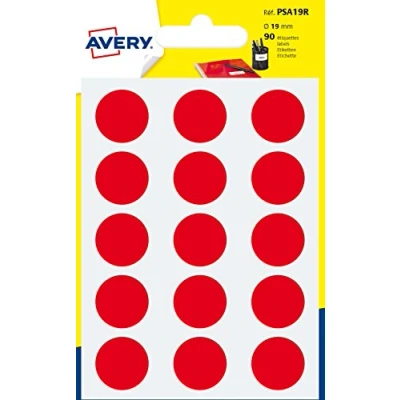 Imagen de Avery España PSA19R Bolsas de gomets, color Rojo, medida 19mm, Total 90 gomets