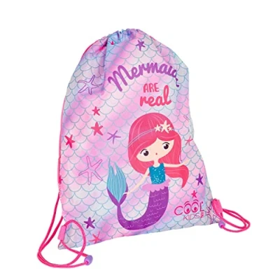 Imagen de PERLETTI Mochila Cuerdas Niña con Sirenita Saco Deporte Zapatos para Niñas Escuela Gimnasio Bolsa de Deportiva Impermeable Fucsia Chica Cordones Ajustable 39x31 cm (Sirena)