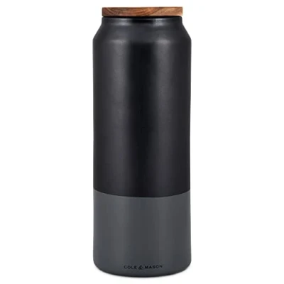 Imagen de Cole &amp; Mason Hinxton Tarro de Cerámica Cocina Almacenaje Grande con Tapa Madera Negro/Gris, Recipiente Almacenamiento Redondo para Alimentos Hermético, Cerámica/Acacia, 292mm x 110mm