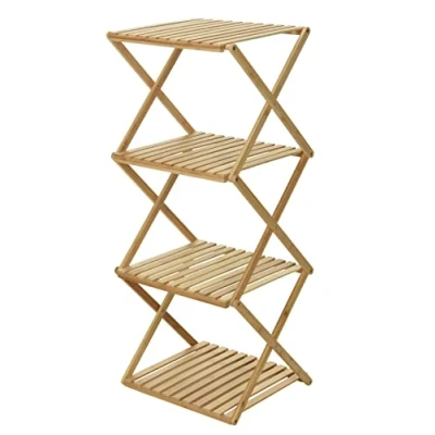 Imagen de Spetebo Estantería plegable de bambú con 4 estantes, 94 cm alto, práctica multiusos decorativa para flores, plantas, libros, salón, baño, pasillo